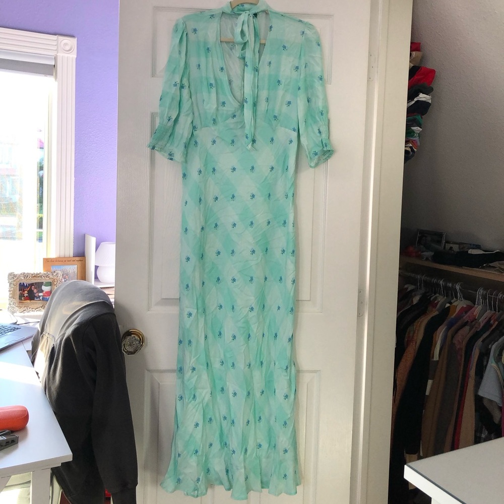 RIXO Pale Mint Green Floral Maxi Dress